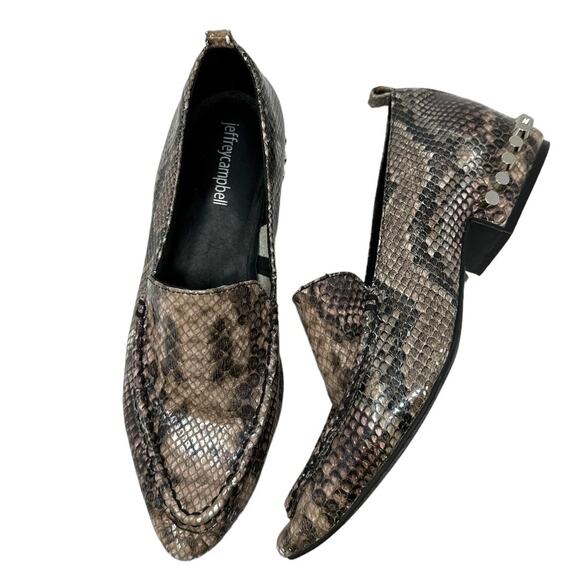 Jeffrey Campbell Barnett Snake Print Studded Pointed Loafers Size 7 - Picture 1 of 9